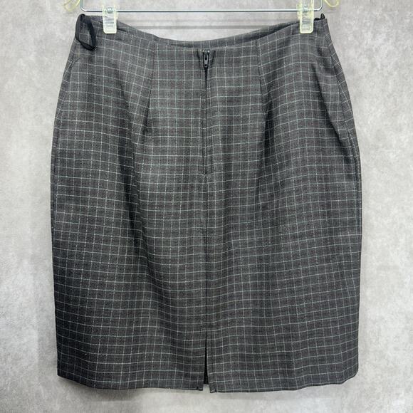 VTG Scarlett Skirt Suit Set Womens 4 Charcoal Windowpane Zip Jacket Hardware 90s - Picture 6 of 10